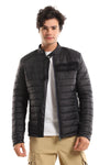 Quilted Band Neck Waterproof Jacket - Dark Grey