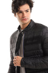 Quilted Band Neck Waterproof Jacket - Dark Grey