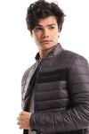 Quilted Band Neck Waterproof Jacket - Dark Grey