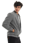 Love "R" Stitching Allover Heather Grey Baseball Jacket With Side Pockets