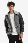 Sherpa Collar, Leather Sleeves Black & Heather Men Jacket