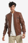 Diamond Patterned Elastic Cuffs Leather Jacket