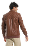 Diamond Patterned Elastic Cuffs Leather Jacket