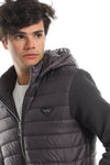 Chest Logo Zipper Closure Charcoal Hooded Men Jacket