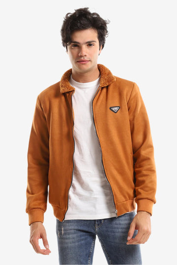 جاكيت فرو كلاسيكي بسحاب وياقة