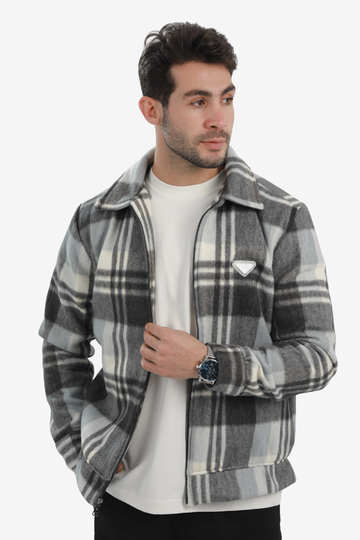 Men’s Plaid Wool Blend Zip Jacket
