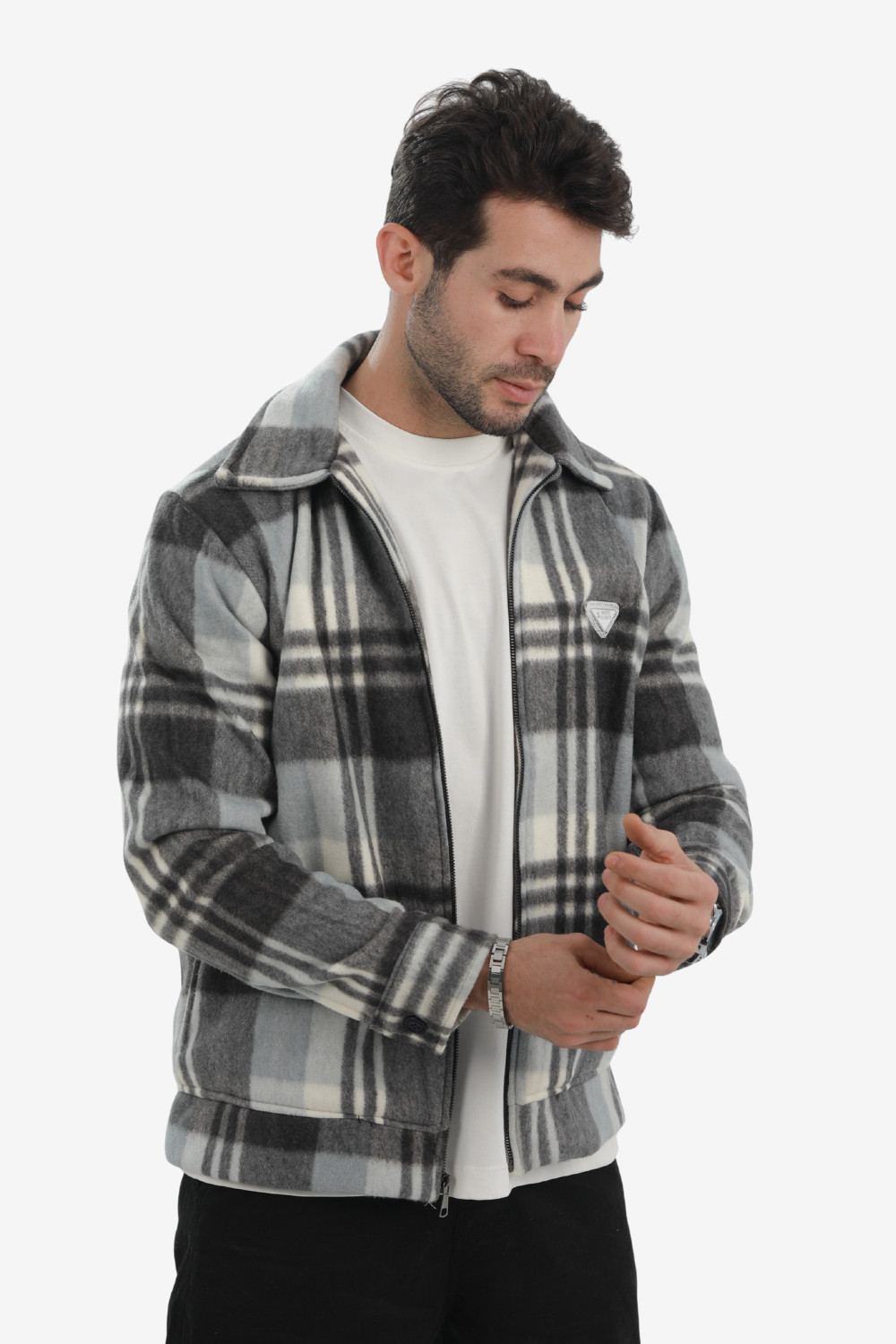 Men’s Plaid Wool Blend Zip Jacket
