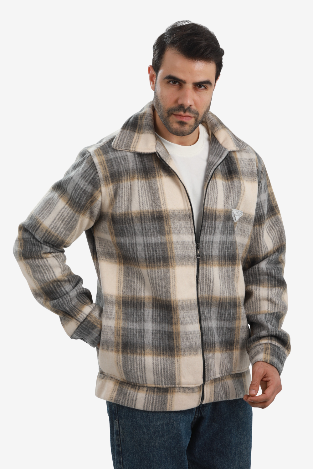 Men’s Plaid Wool Blend Zip Jacket