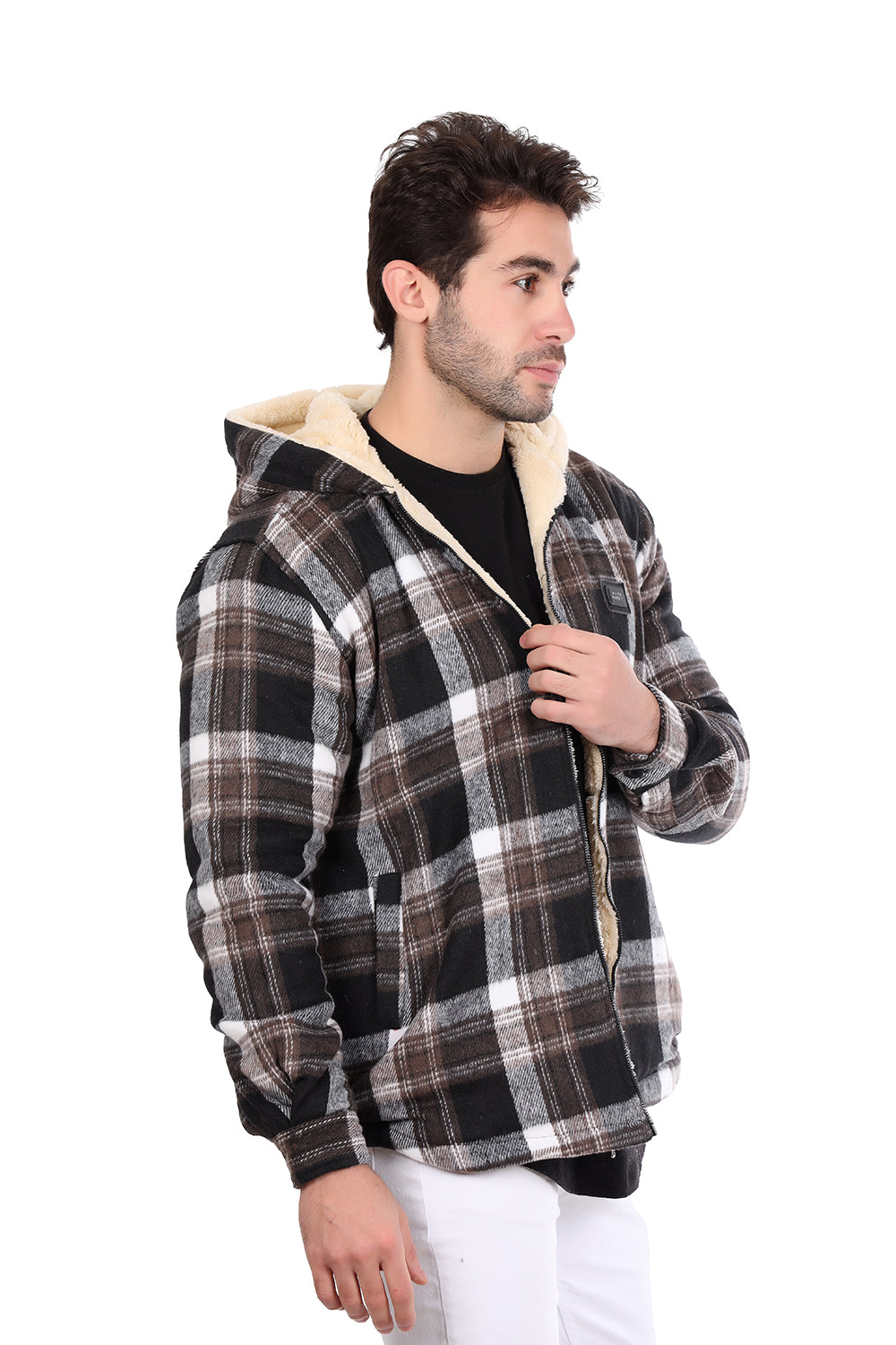 Padded Long Sleeves Zipper Hooded Jacket Brown