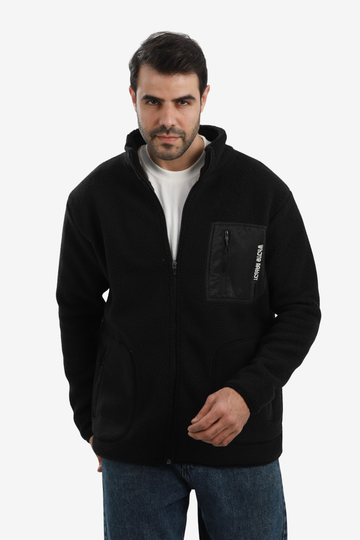 Ribbed Cuffs & Hem Quilted Hooded  Jacket -Black