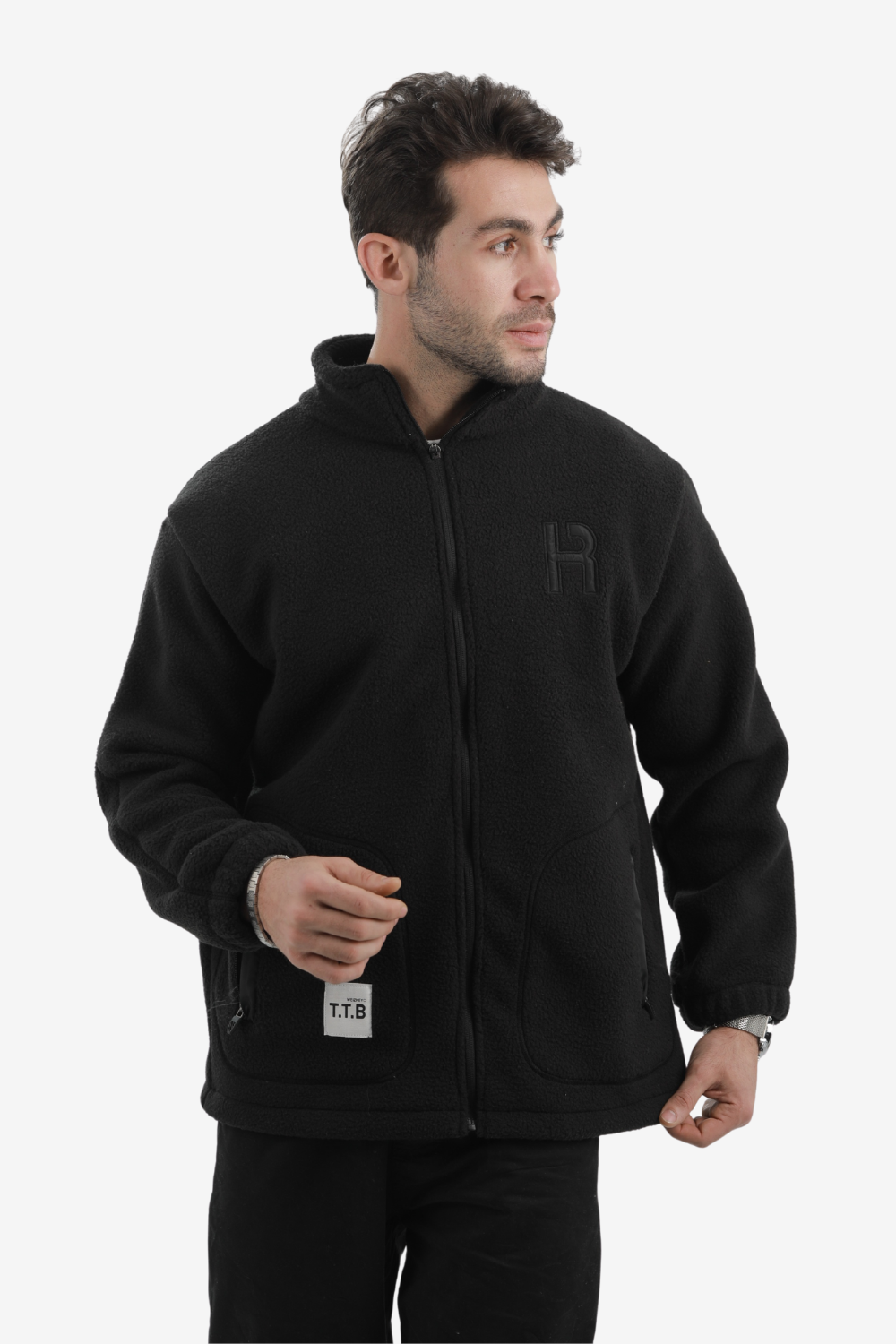 Ribbed Cuffs & Hem Quilted Hooded  Jacket -Black