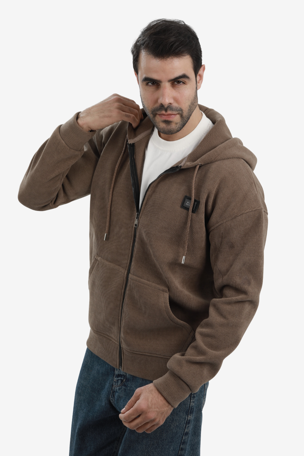 Basic Inner Fleece Zip Through Hoodie-Caffe