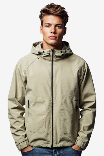 Men’s Soft Waterproof Hooded Jacket -Beige