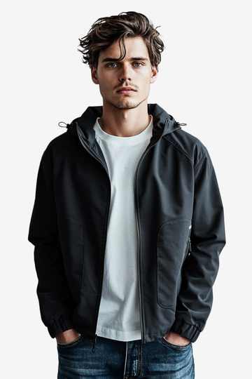 Men’s Soft Waterproof Hooded Jacket -Black