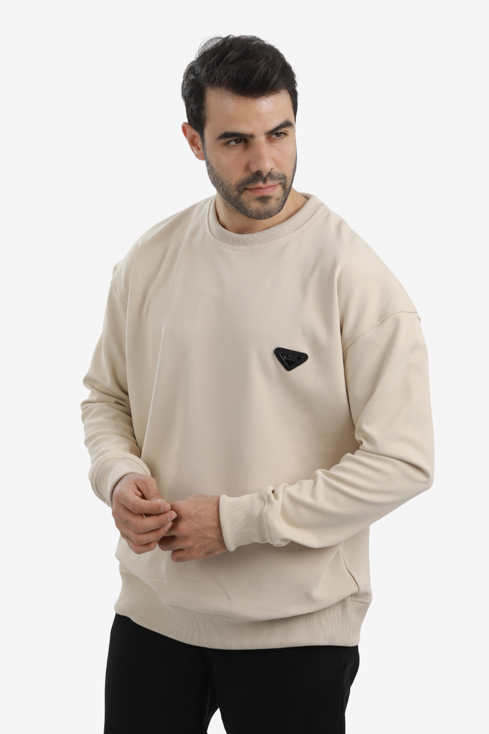 White Rabbit Men’s Cotton Piqué Sweatshirt with Mixed-Back Fabric – High-Quality Comfortable Everyday Wear – Beige