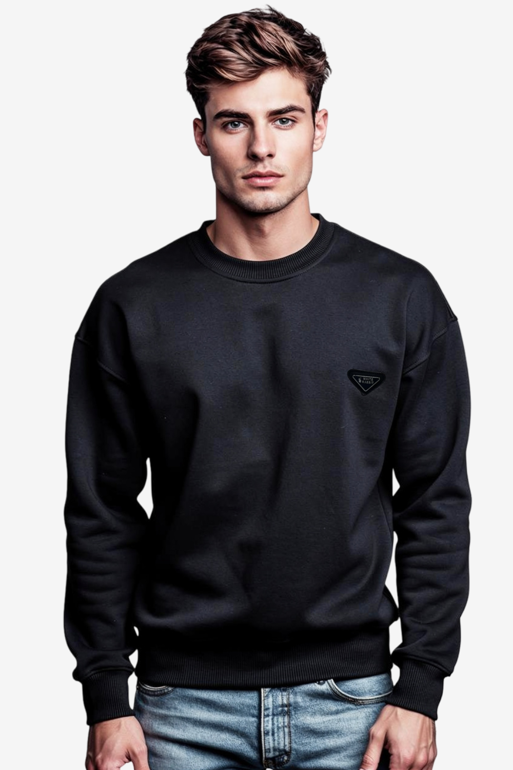 White Rabbit Men’s Cotton Piqué Sweatshirt with Mixed-Back Fabric – High-Quality Comfortable Everyday Wear – Black