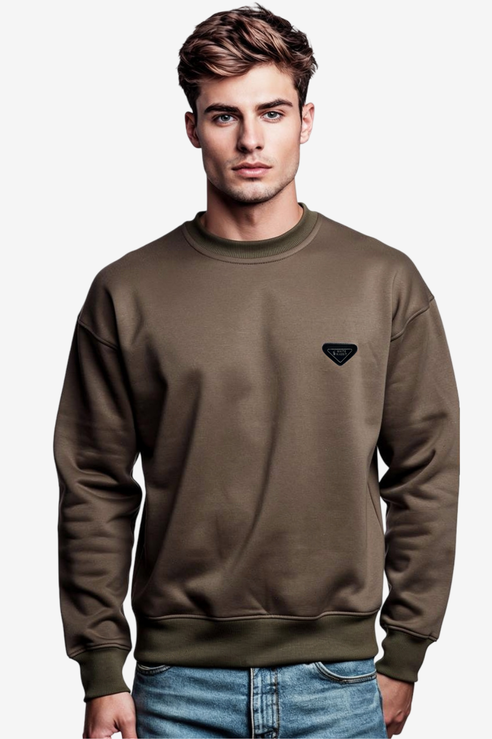 White Rabbit Men’s Cotton Piqué Sweatshirt with Mixed-Back Fabric – High-Quality Comfortable Everyday Wear – Brown
