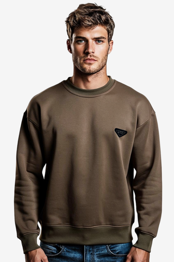 White Rabbit Men’s Cotton Piqué Sweatshirt with Mixed-Back Fabric – High-Quality Comfortable Everyday Wear – Brown