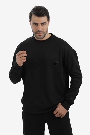 White Rabbit Men’s Cotton Piqué Sweatshirt with Mixed-Back Fabric – High-Quality Comfortable Everyday Wear – Black