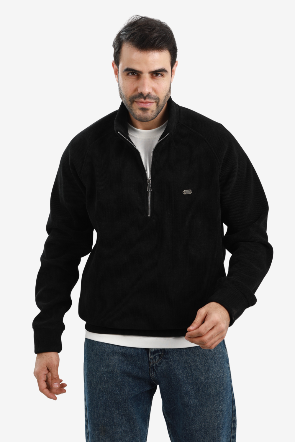Men’s Half-Zip Ribbed Sweater – Black