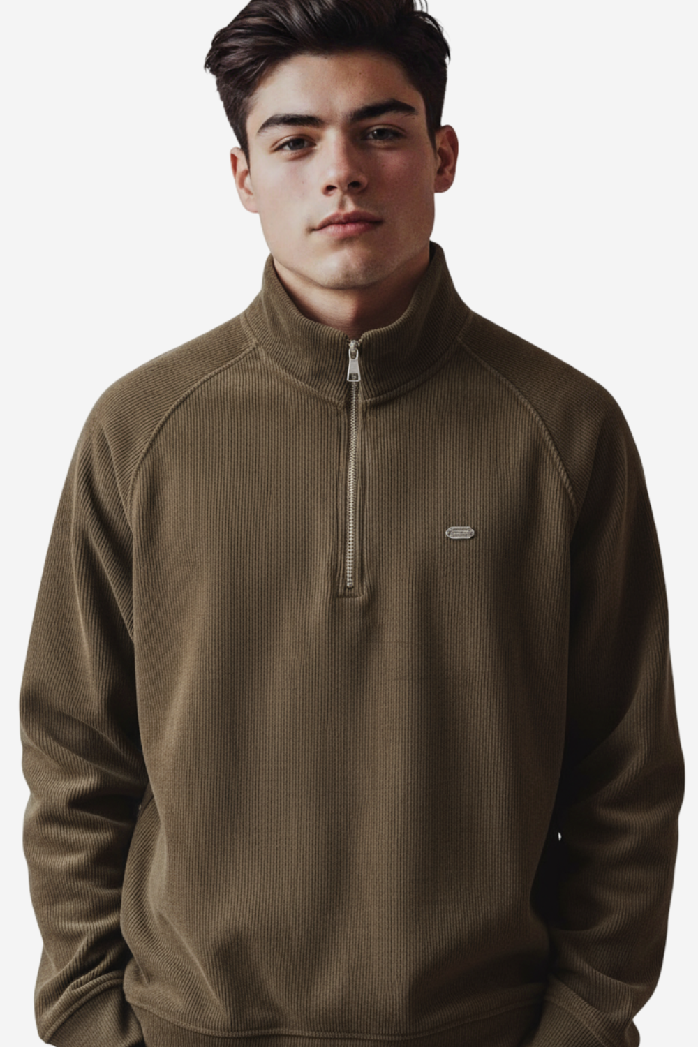 Men’s Half-Zip Ribbed Sweater – Brown