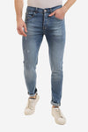 Slim Fit Cotton Jeans With Scratches - Wash Standard Blue