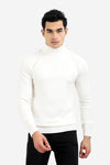 Ribbed Turtle Neck Plain Pullover - White