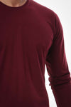 Basic Long Sleeves Round T-shirt – Burgundy