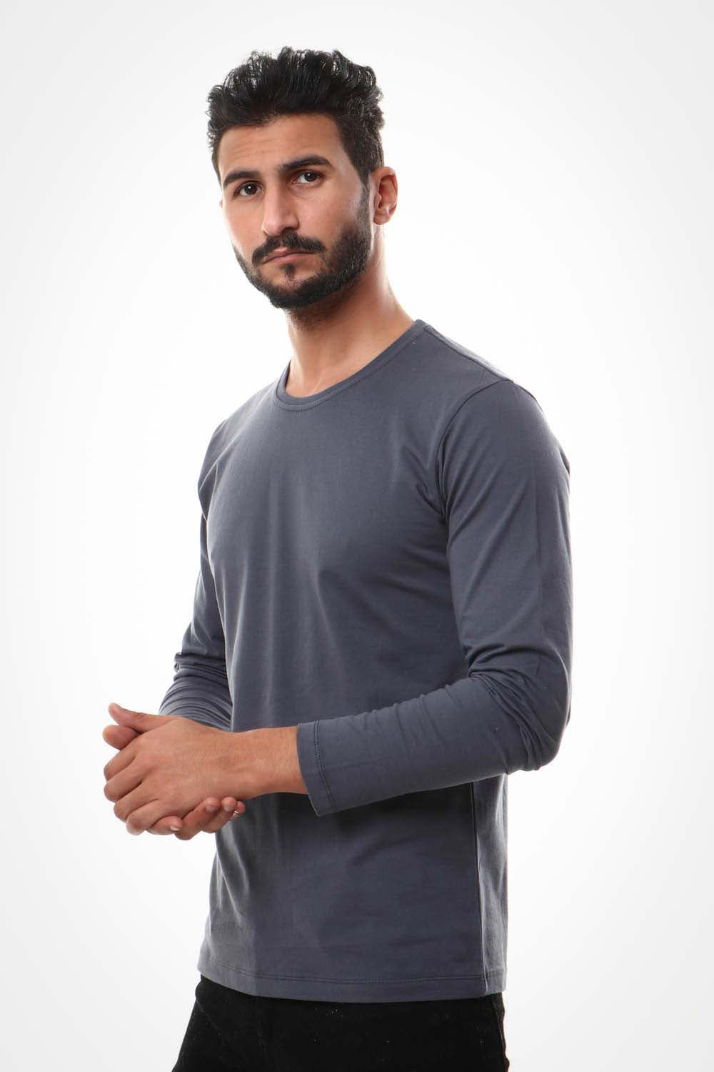 Basic Long Sleeves Round T-shirt –Grey