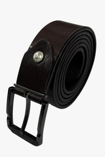 Simple Plain Buckled Leather Belt -Brown