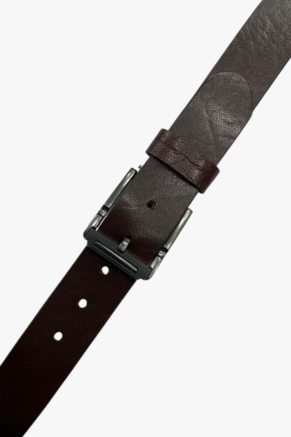 Simple Plain Buckled Leather Belt -Brown
