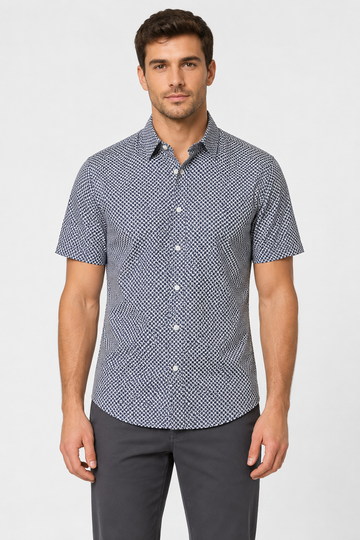 Grey & White Self Pattern Short Sleeves Shirt