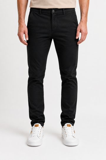 Slash Pockets Regular Fit Plain Gabardine Pants -Black