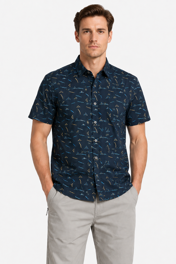 Random Shapes Patterned Shirt – Navy, Red & Black