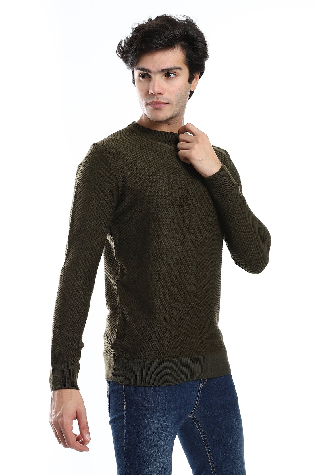 bbed Round Neck Acrylic Pullover -* Grey