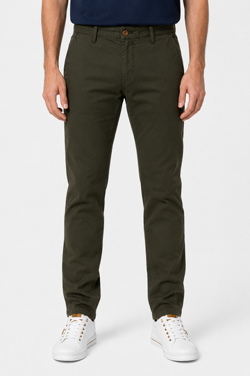 Slash Pockets Regular Fit Plain Gabardine Pants-Olive
