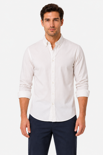 Plain Buttoned Down Long Sleeves Shirt-White