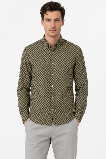 Checkered Full Sleeves Classic Collar Shirt - Olive