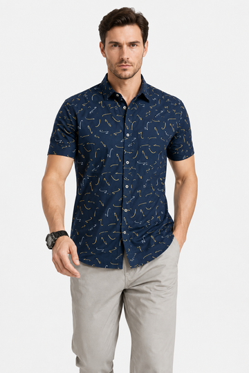 Random Lines Patterned Buttoned Down Shirt