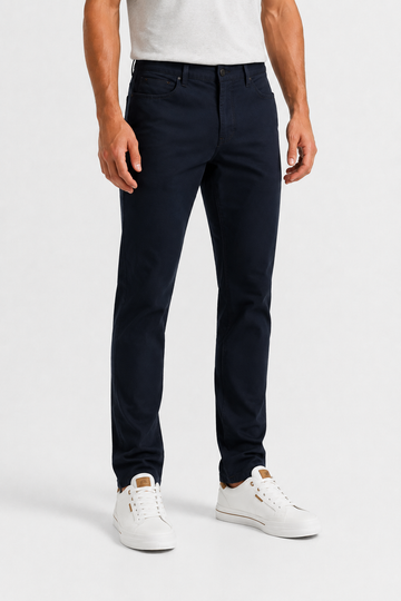 Slash Pockets Regular Fit Plain Gabardine Pants -Navy
