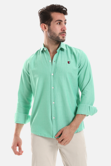 Front Buttoned Down Textured Men Shirt - Dark Green