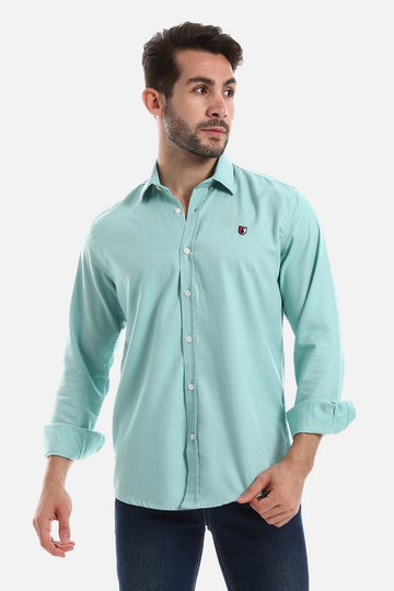 Front Buttoned Down Textured Men Shirt - Green