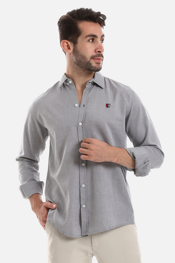 Front Buttoned Down Textured Men Shirt - Grey