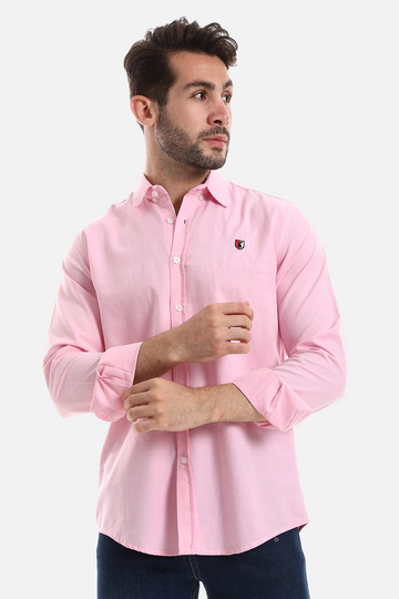 Front Buttoned Down Textured Men Shirt - Pink