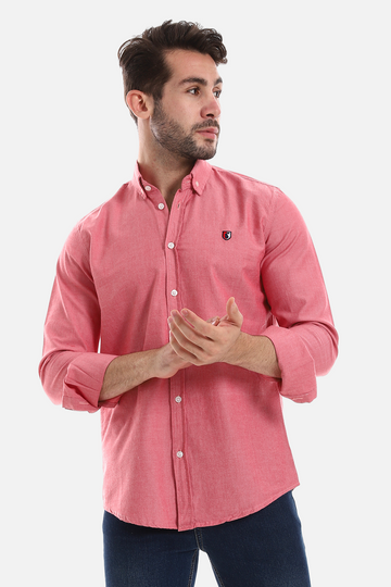 Front Buttoned Down Textured Men Shirt - Red