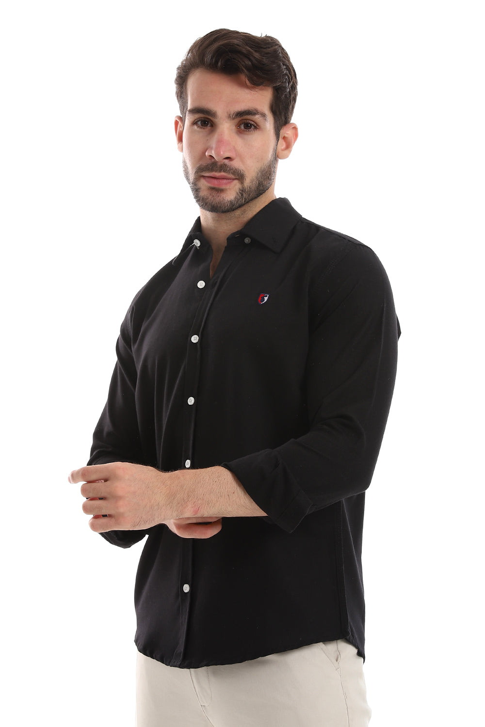 Front Buttoned Down Textured Men Shirt - Black