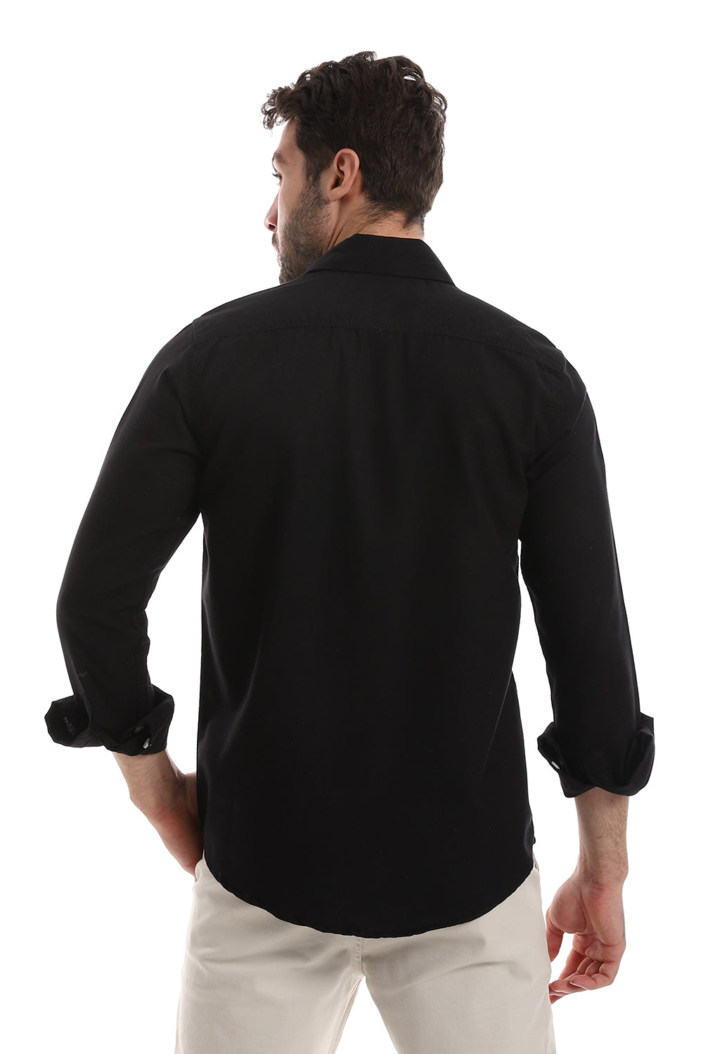 Front Buttoned Down Textured Men Shirt - Black