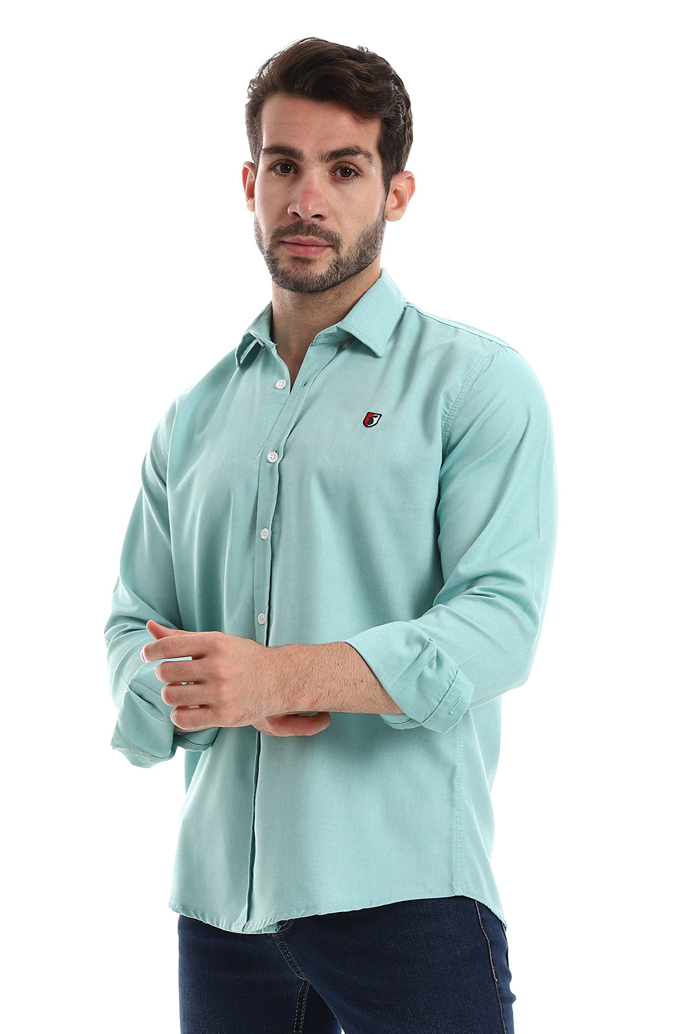 Front Buttoned Down Textured Grey Men Shirt