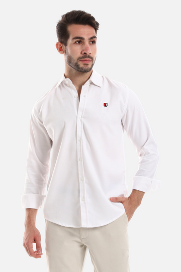 Front Buttoned Down Textured Men Shirt - White