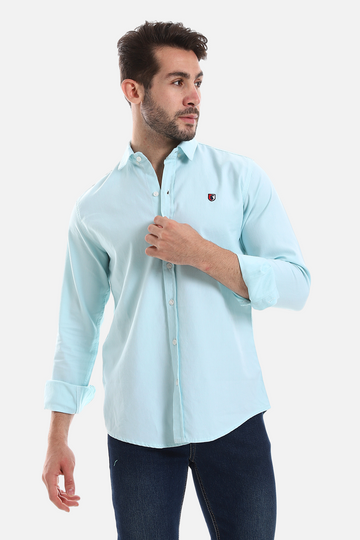 Front Buttoned Down Textured Men Shirt - Turquoise